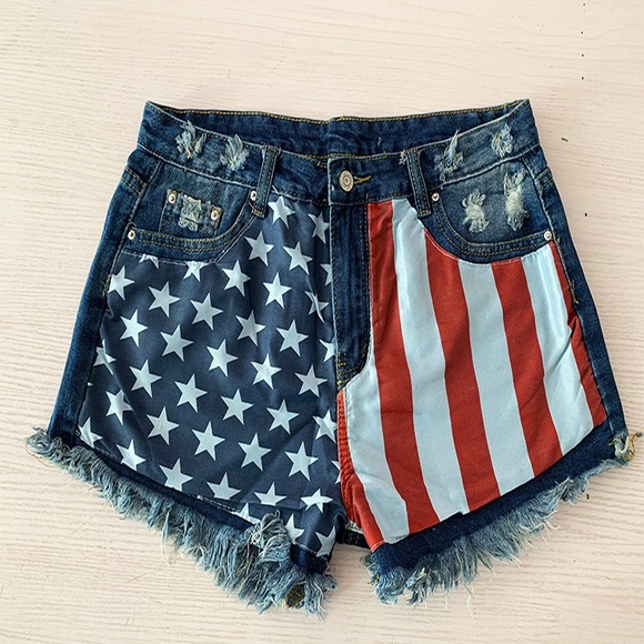 Women’s American Flag Print Fringe Shorts - Picture 2 of 4